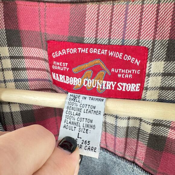 Vintage Marlboro Country Store Denim Jacket L Leather Collar Upcycled Embroidery - Picture 3 of 13